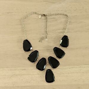 Charming Charlie Gold Tone Black Faceted Crystal Statement Necklace